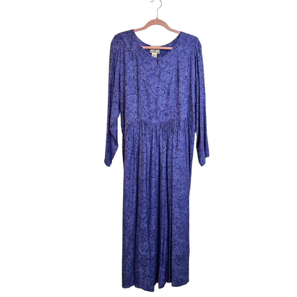 April Cornell‎ Jacquard Maxi Dress Size XL Purple Floral Long Sleeve Cottagecore